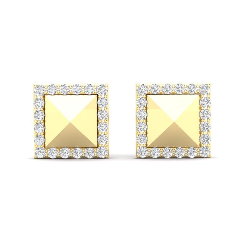 Diese alltagstauglichen Ohrringe sind ideal, um Ihren Alltagslook aufzuwerten. Diese quadratischen Ohrstecker sind aus 14-karätigem Gelbgold gefertigt und von erlesener Schönheit. Die auf Hochglanz polierte und mit Diamanten verzierte Pyramide in