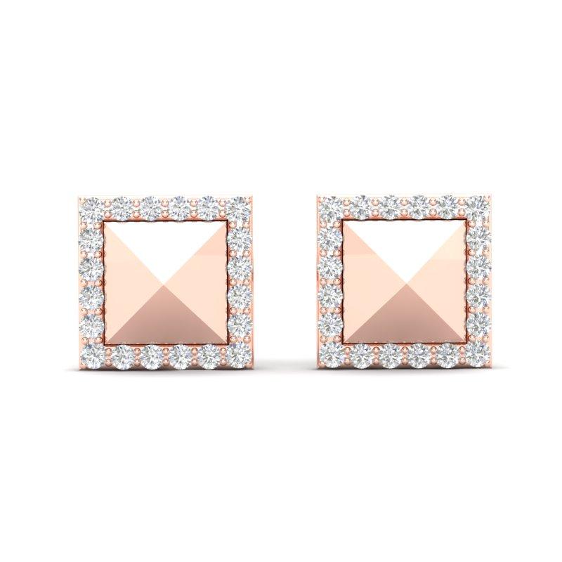 14K White Gold Modern Square Pyramid Matt Finishing Studs Diamond Earring In New Condition For Sale In Los Angeles, CA