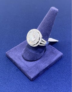 14k White Gold Moissanite Round & Baguette Diamond Antique Style Cocktail Ring