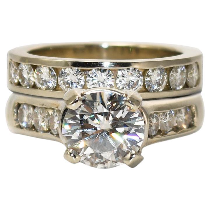 14K White Gold Moissanite Wedding Ring Set 3.2ct For Sale