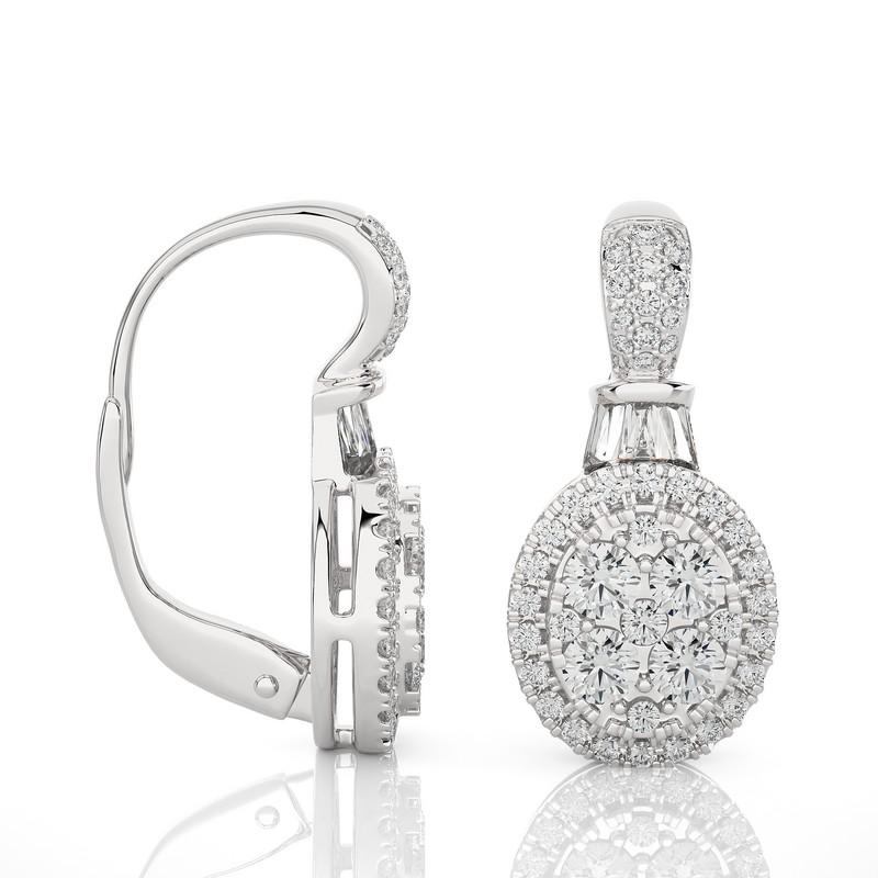 14K Weißgold Mondlicht Runder Cluster-Ohrring -0.8 Karat Diamanten (Moderne) im Angebot