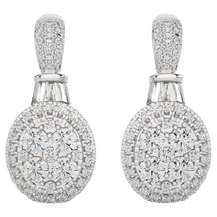 Boucle d'oreille en or blanc 14K Moonlight Round Cluster -0.8 CTW Diamants