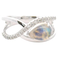 14k White Gold Moonstone and Diamond Eternity Band Ring Size 7