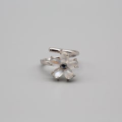 14k White Gold Moonstone & Sapphire Ring