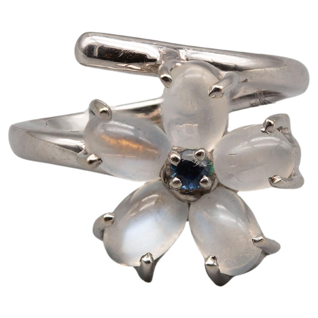 14k White Gold Moonstone & Sapphire Ring