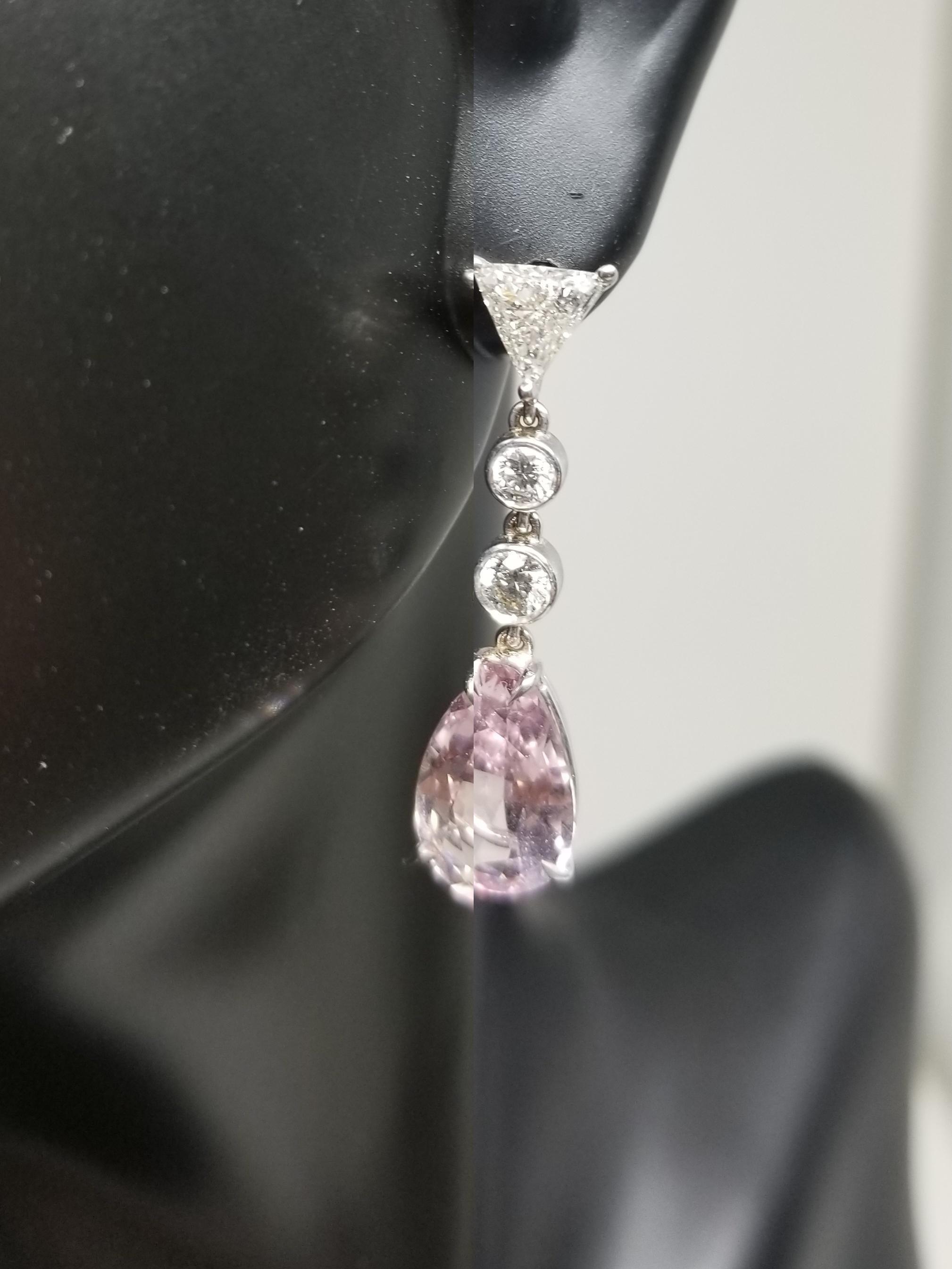 Women's 14 Karat White Gold Morganite and Diamond Dangle Drop Earrings For Sale