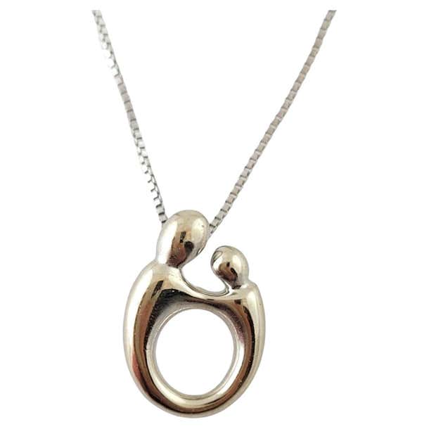 14K White Gold Mother and Child Pendant Necklace #17340 For Sale at 1stDibs