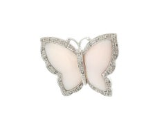 14k White Gold Mother Of Pearl 0.15ctw Pave Diamond Frame Butterfly Pin Brooch