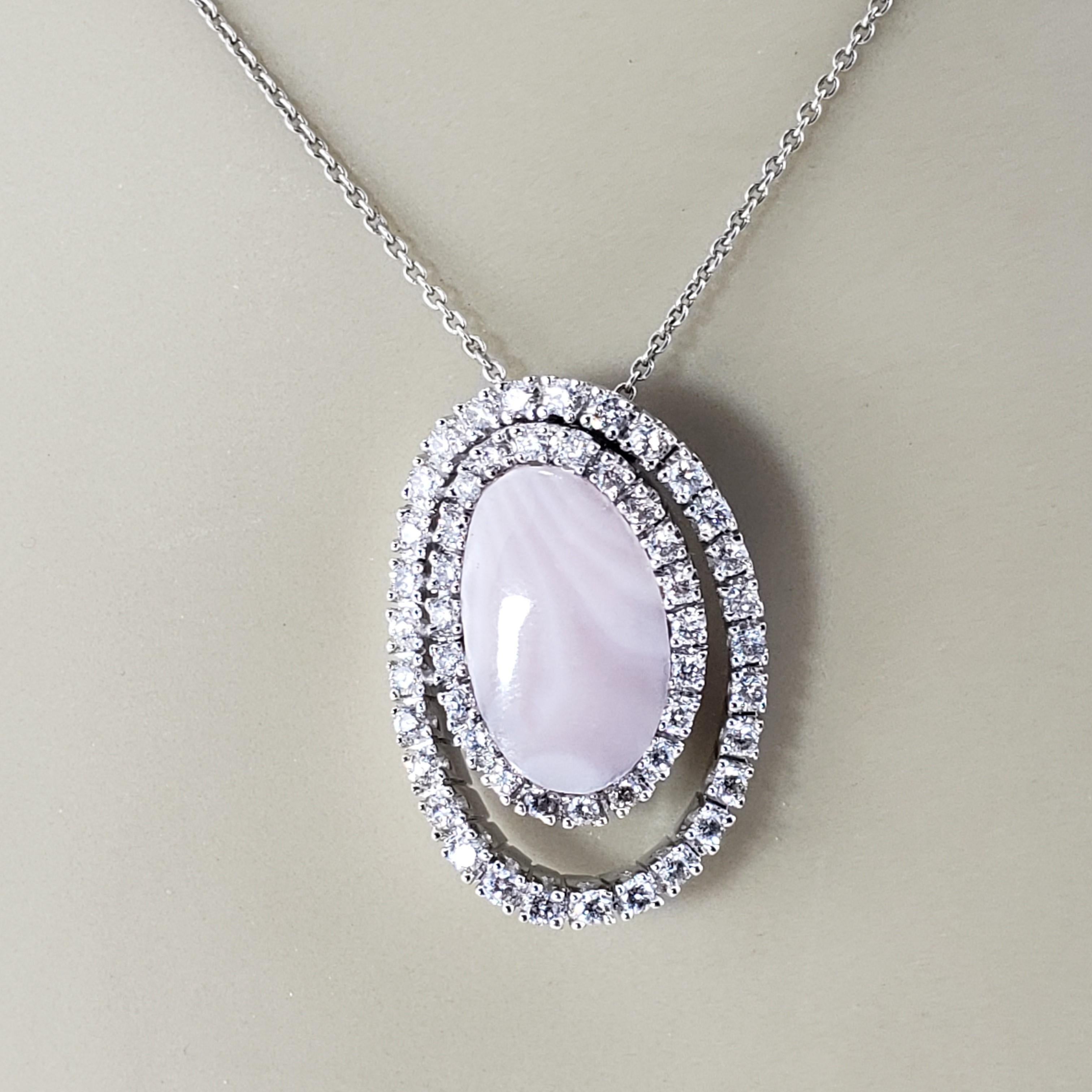 14K White Gold Mother of Pearl & Diamond Pendant #15766 For Sale 3
