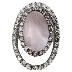 Vintage 14K White Gold Mother of Pearl & Diamond Pendant #15766