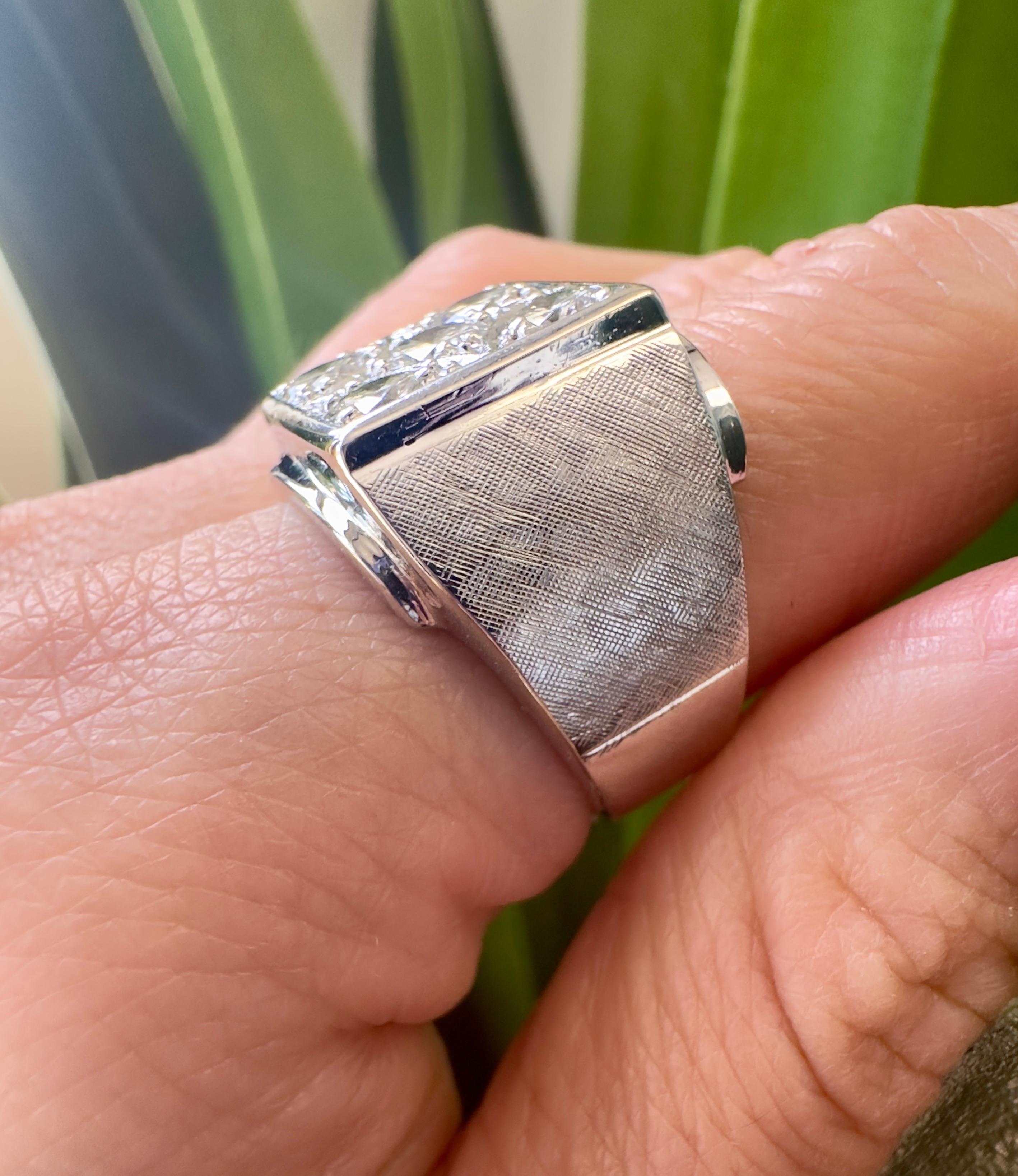 Men's 14k White Gold 2.25 Carat Total Multi-Diamond Ring For Sale