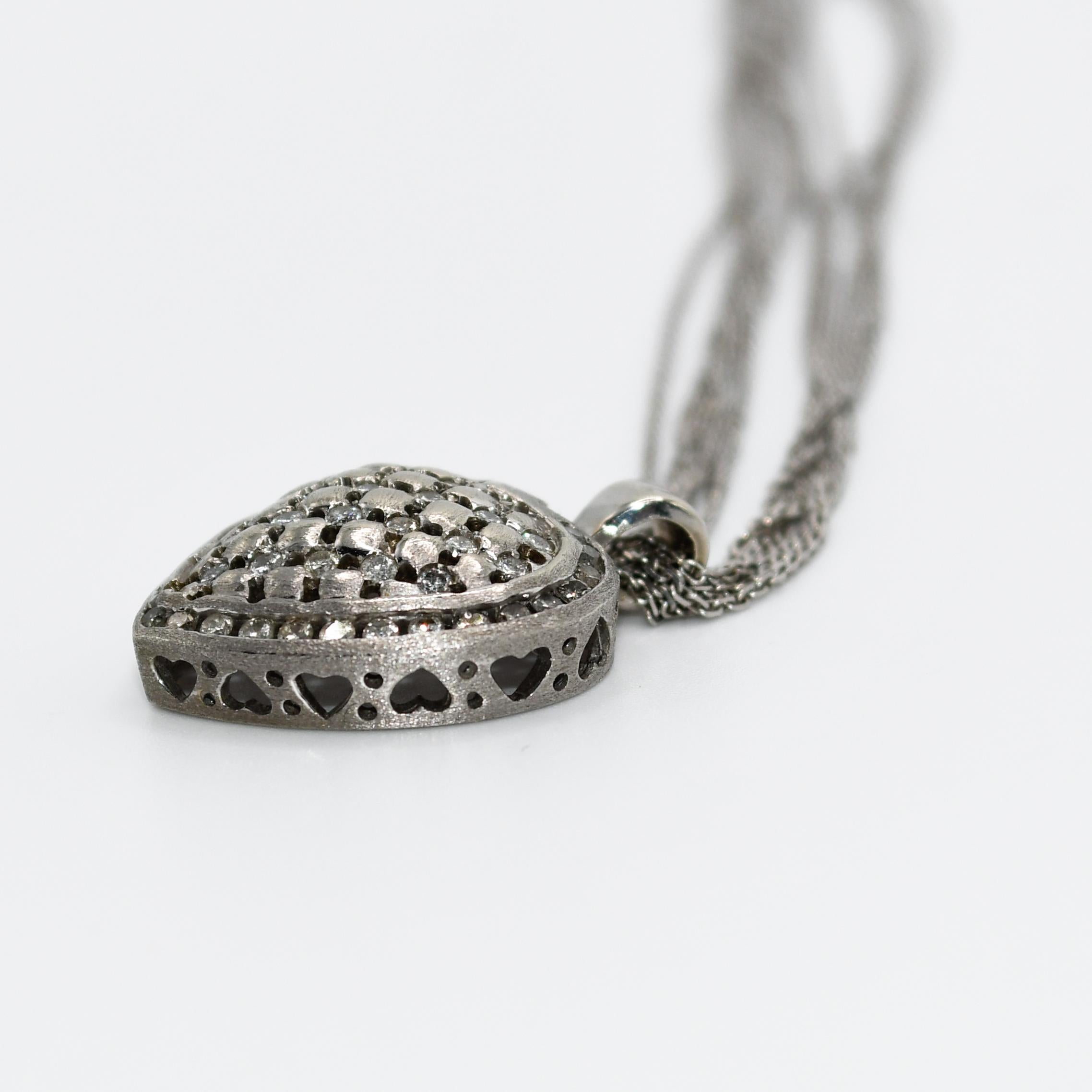 Women's or Men's 14K White Gold Multi Chain Heart Pendant, Diamond Necklace, 12.3gr For Sale