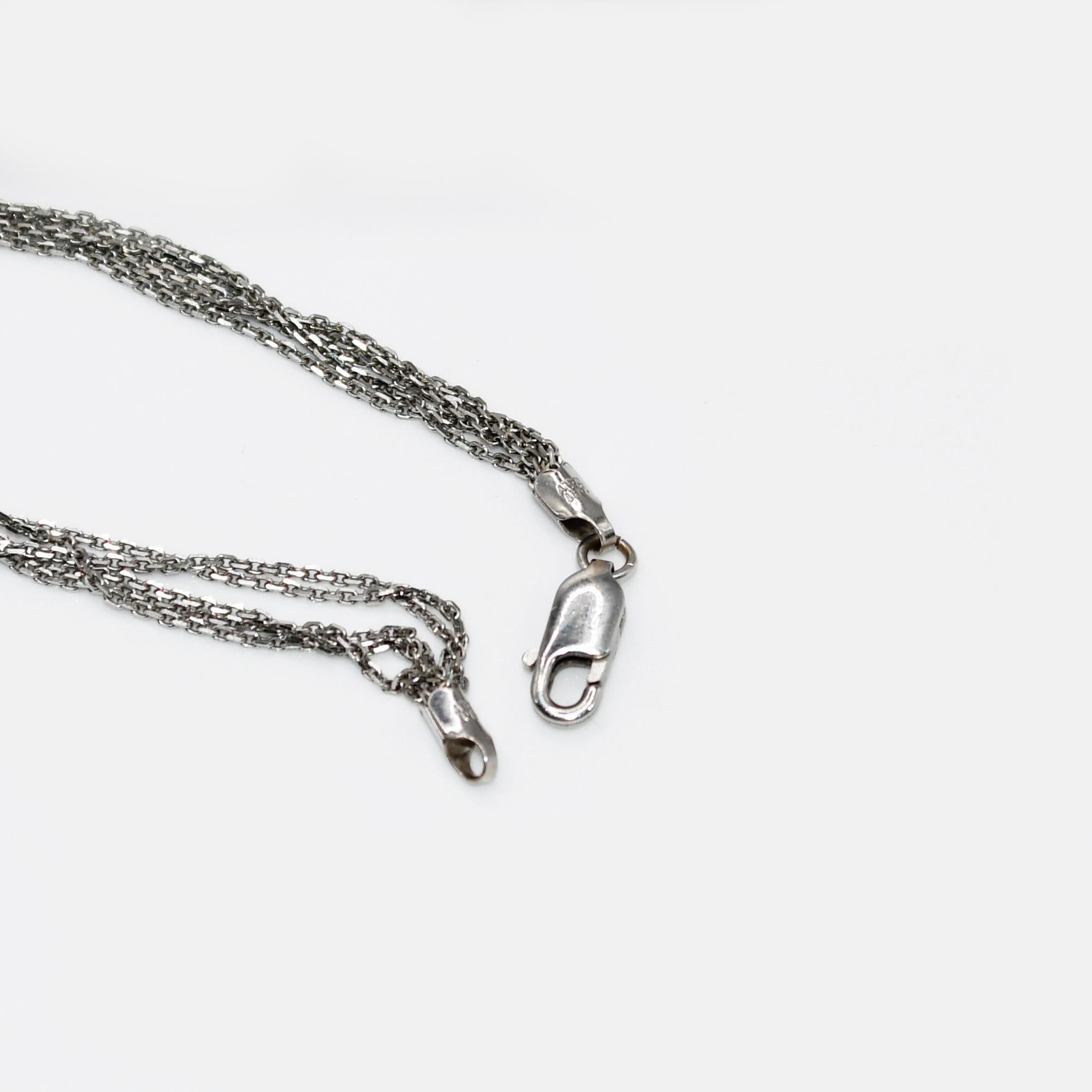 14K White Gold Multi Chain Heart Pendant, Diamond Necklace, 12.3gr For Sale 4