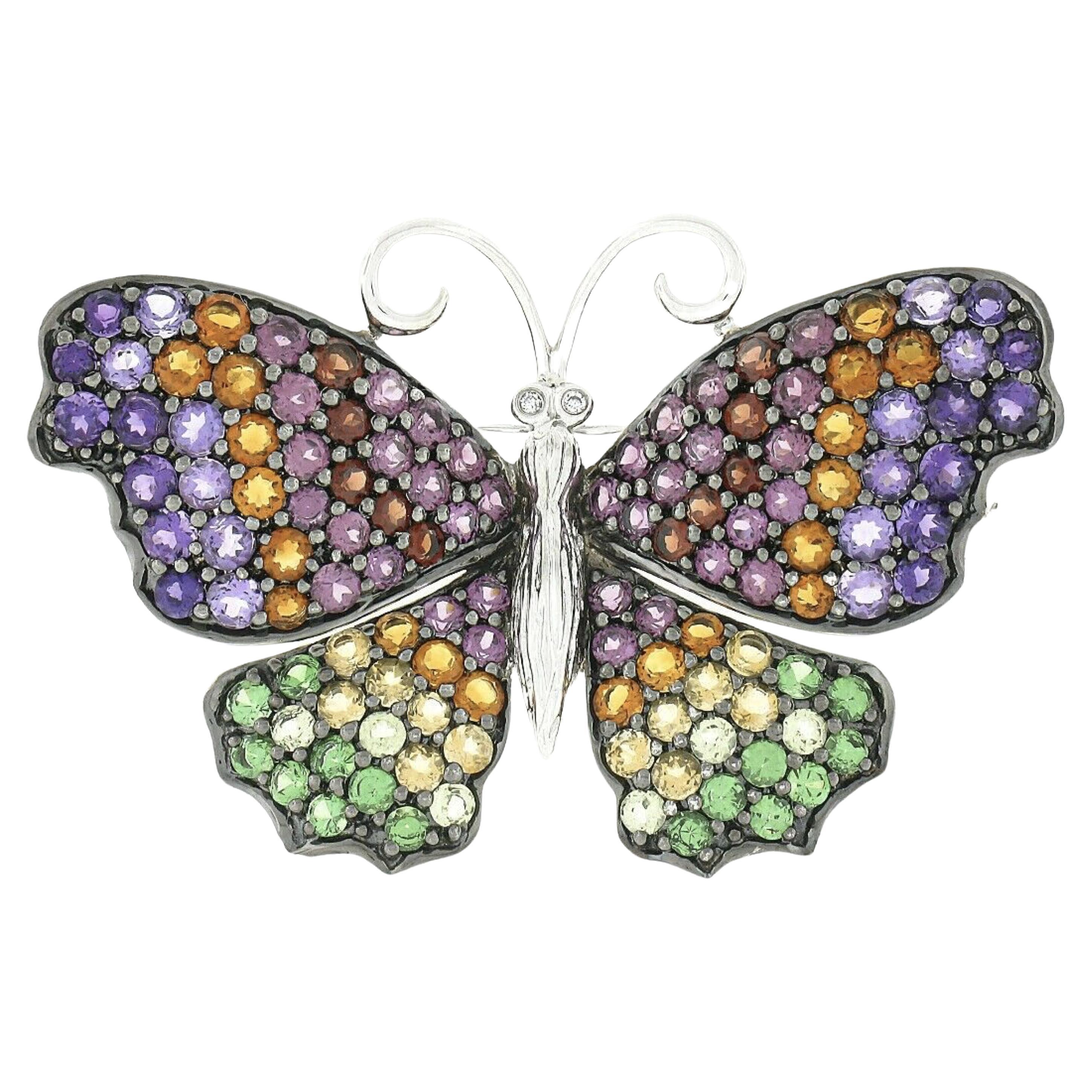 Fancy Color Diamond Gold Butterfly Brooch For Sale at 1stDibs