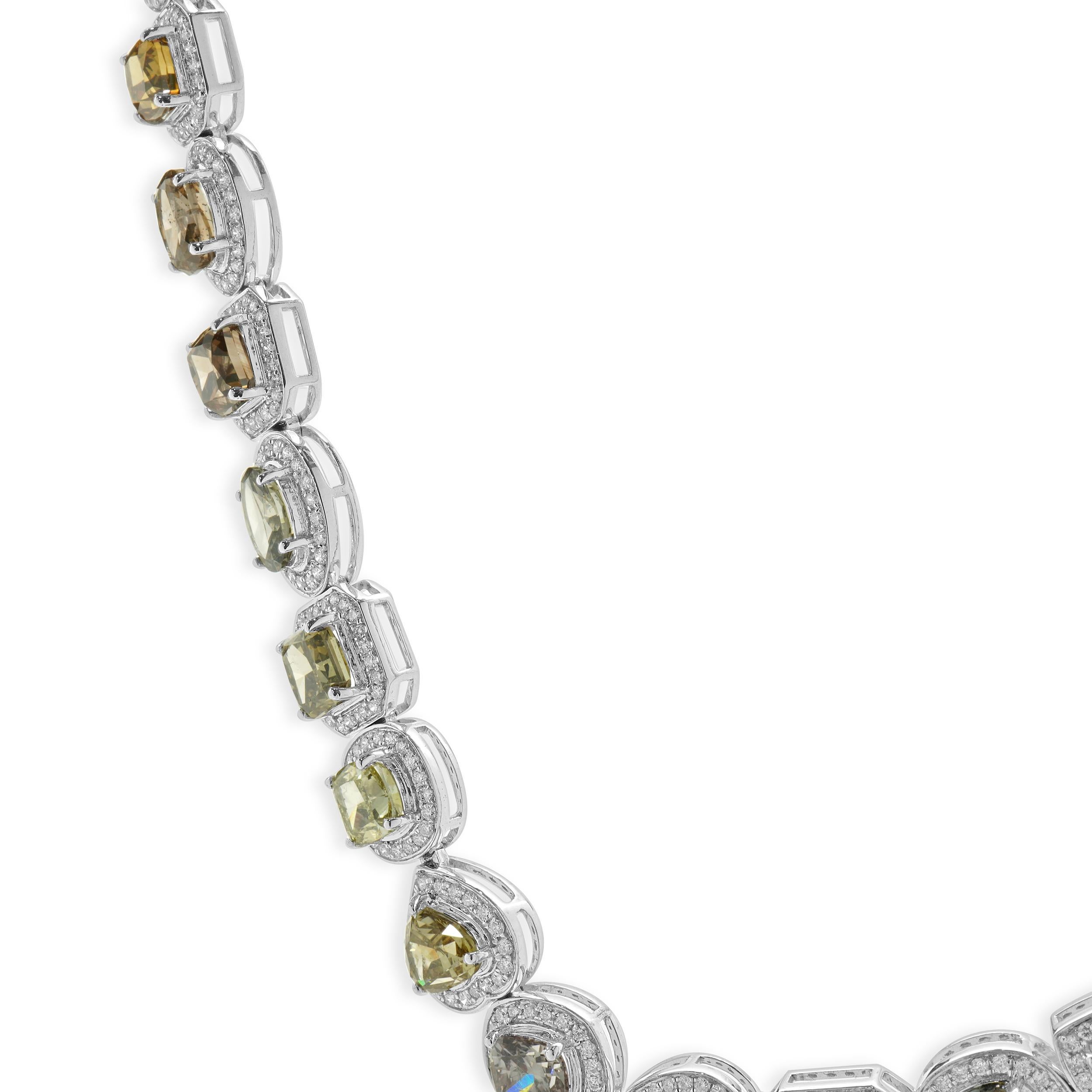 14k Weißgold Mehrfarbige Diamant-Halskette mit Diamanten (Rundschliff) im Angebot