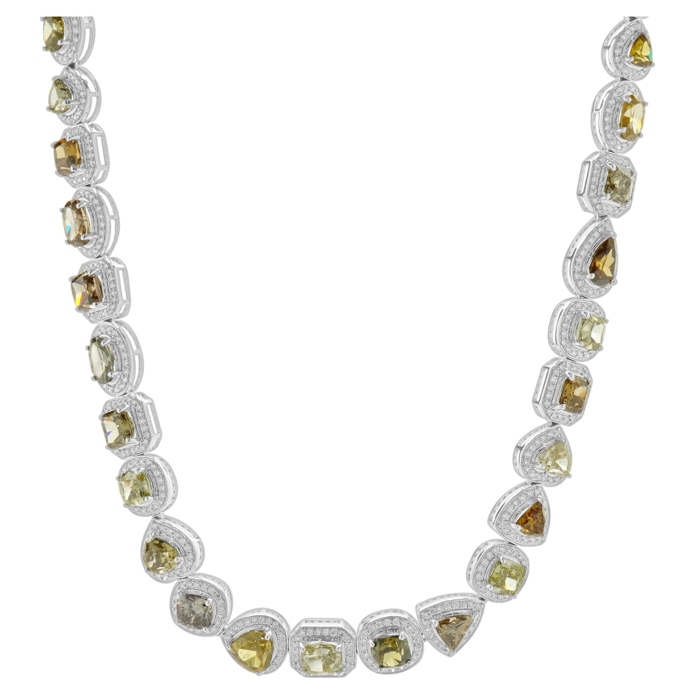 14k Weißgold Mehrfarbige Diamant-Halskette mit Diamanten im Angebot