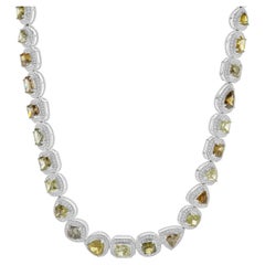14k Weißgold Mehrfarbige Diamant-Halskette mit Diamanten