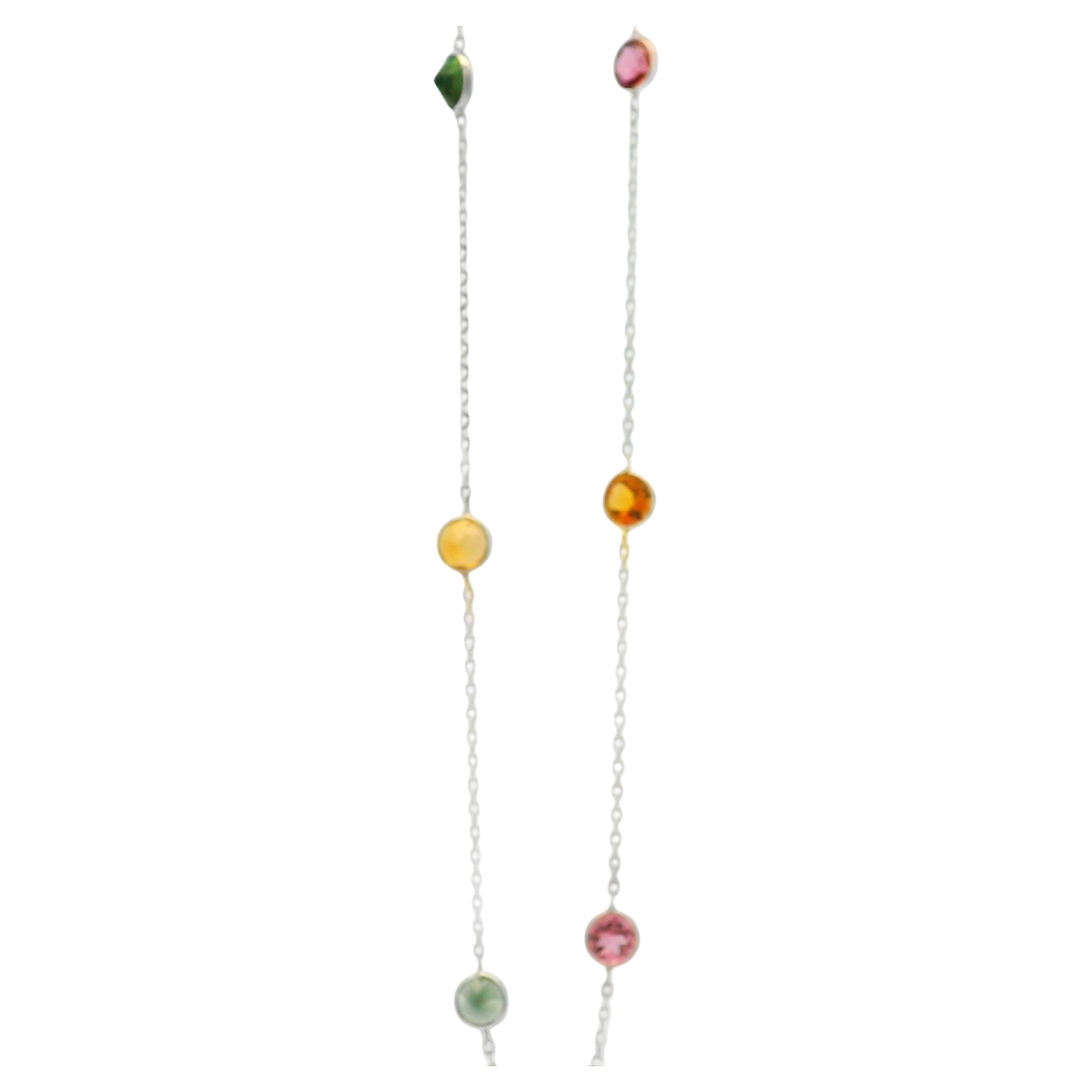 14k White Gold Multi Colored Gemstone Necklace For Sale