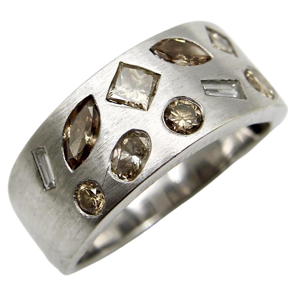 14K White Gold Multi-Colored Multi-Shaped Diamond Confetti Ring