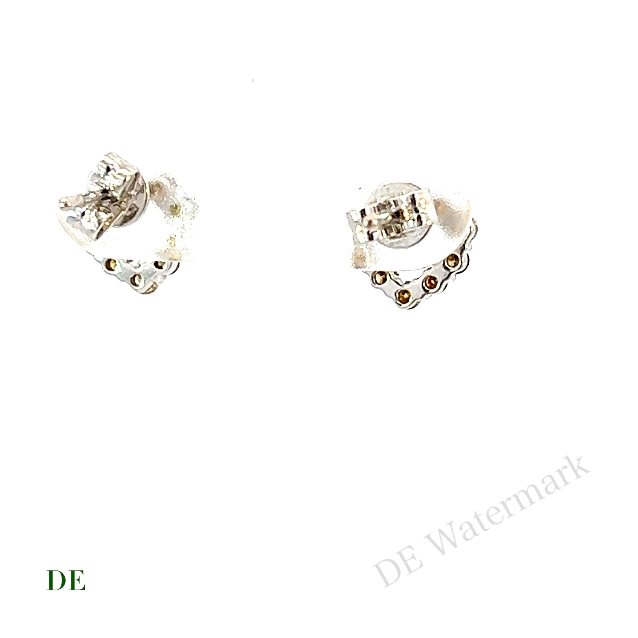 Round Cut 14k White Gold Multi Fancy Color .4 Carat Diamond Heart Earring Stud For Sale
