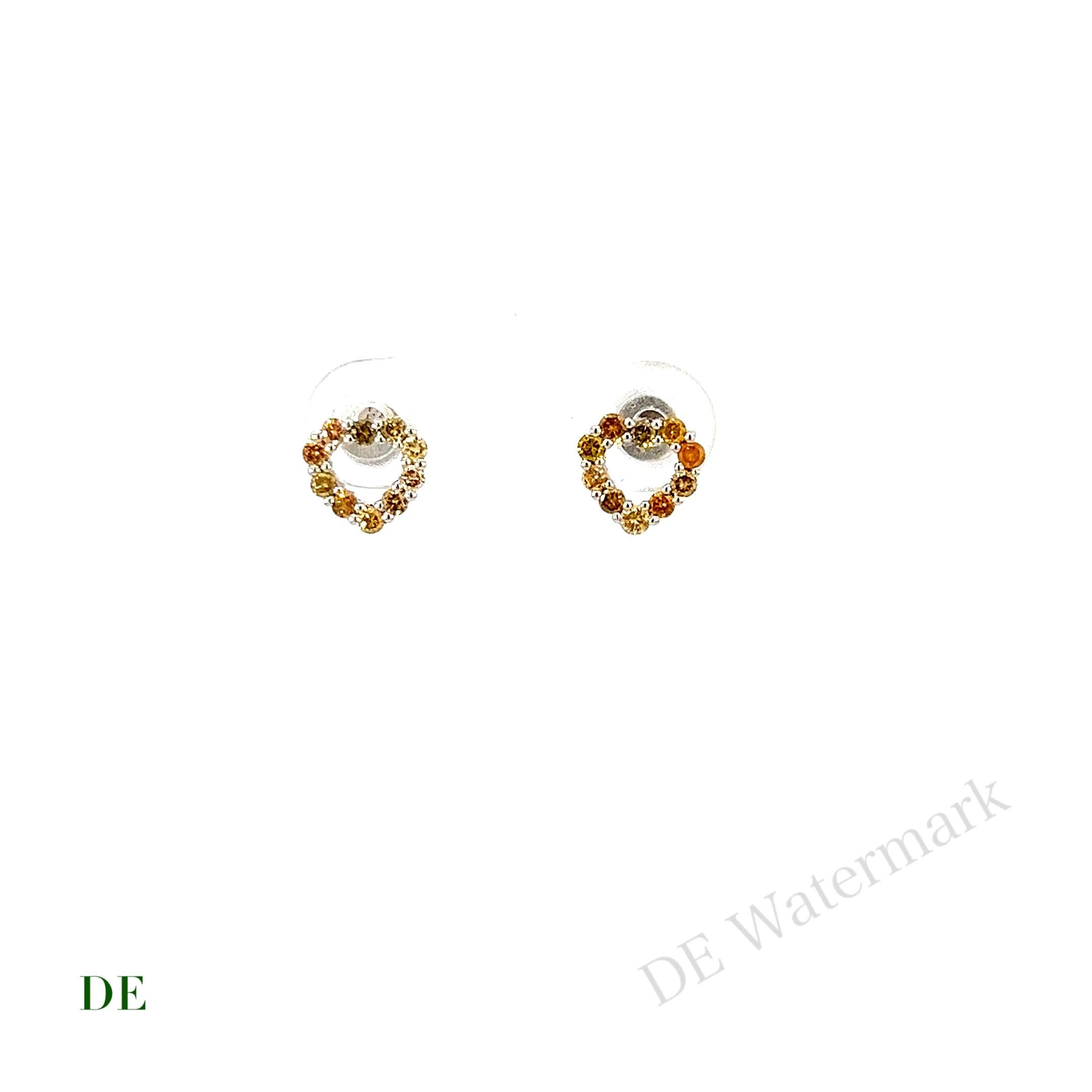 Women's or Men's 14k White Gold Multi Fancy Color .4 Carat Diamond Heart Earring Stud For Sale