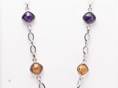 14k White Gold Multi-Gemstone Station Necklace — Amethyst, Citrine & Blue Topaz