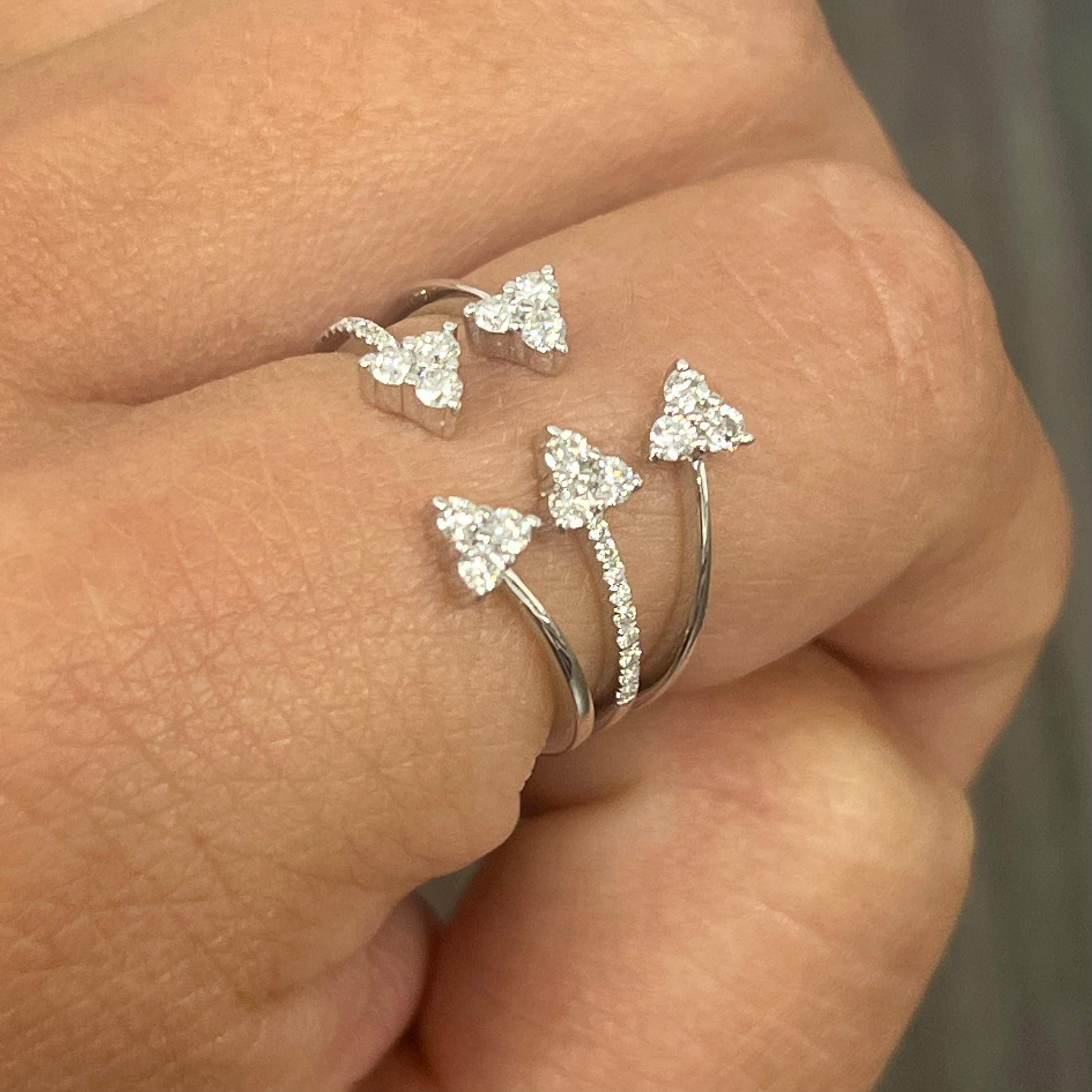 Modern 14K White Gold Multi-Row Diamond Cluster Arrow Ring For Sale