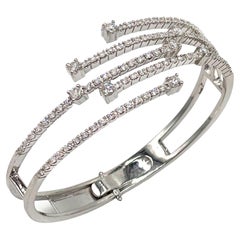 14K White Gold Multi Row Hinged Diamond Bangle