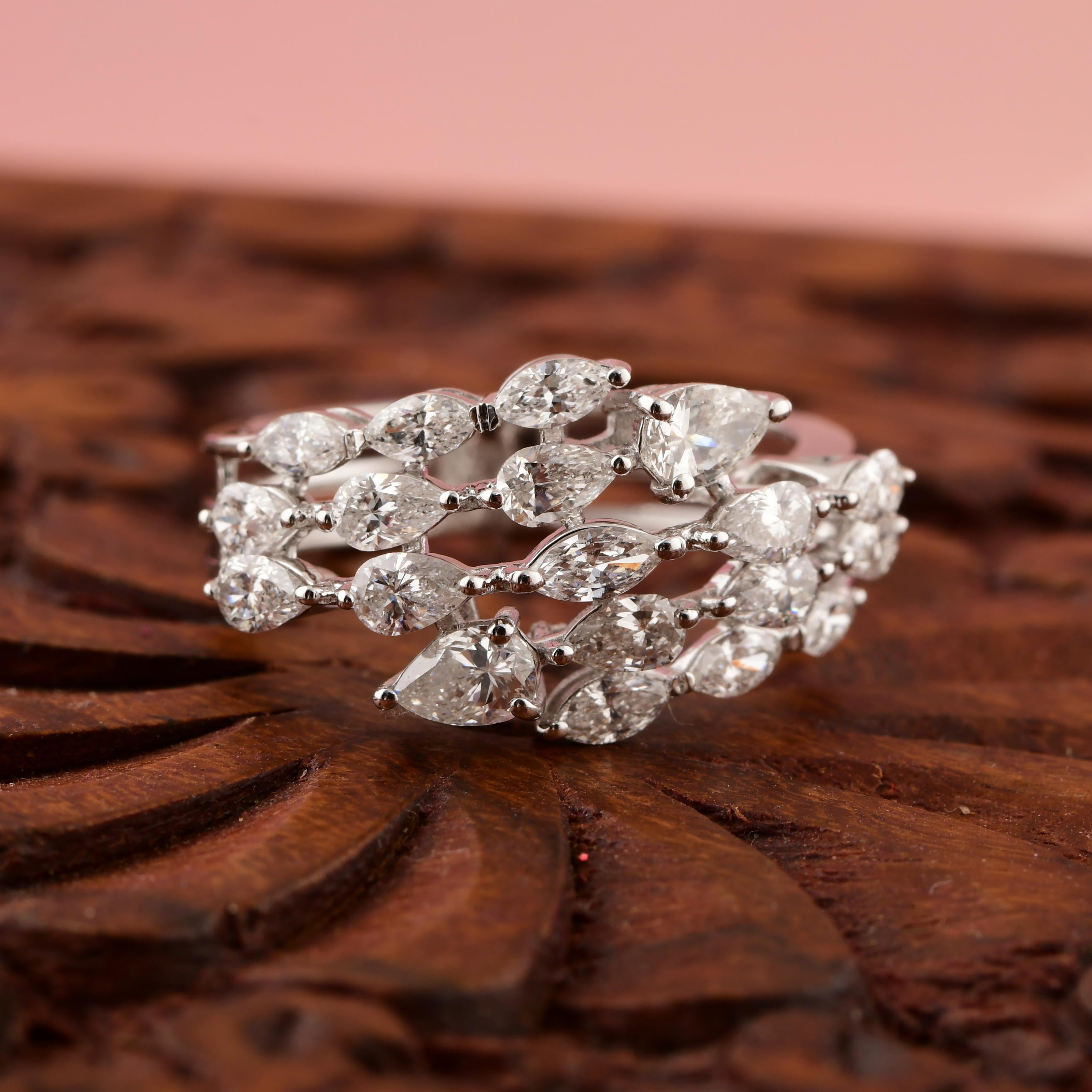 En vente :  14k Or blanc Multi-Row Pear Cluster Wedding Ring Fine Jewelry Bridesmaid Gift 4