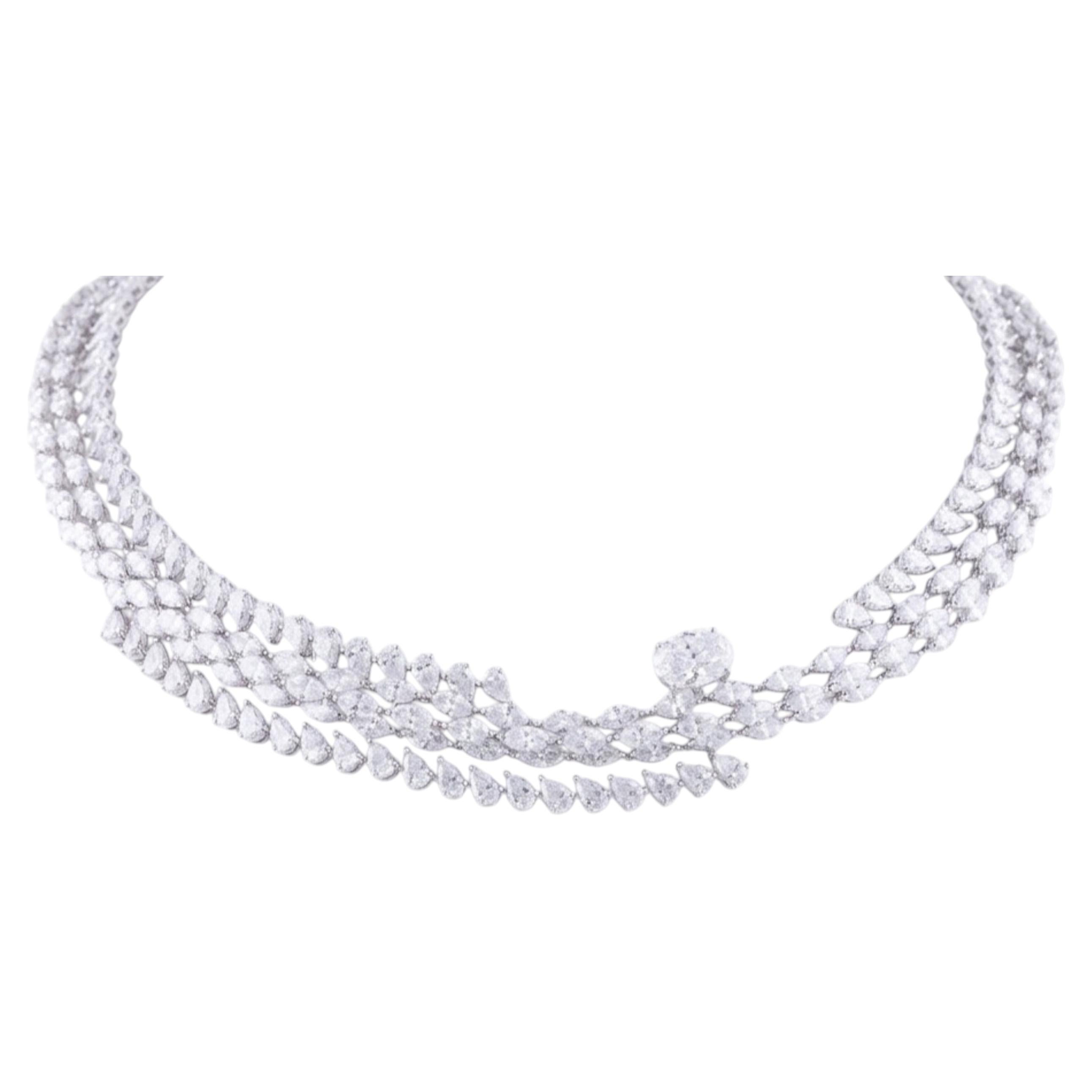 14k White Gold Multi Shape 34.97 Ct Diamond Choker Wedding Necklace