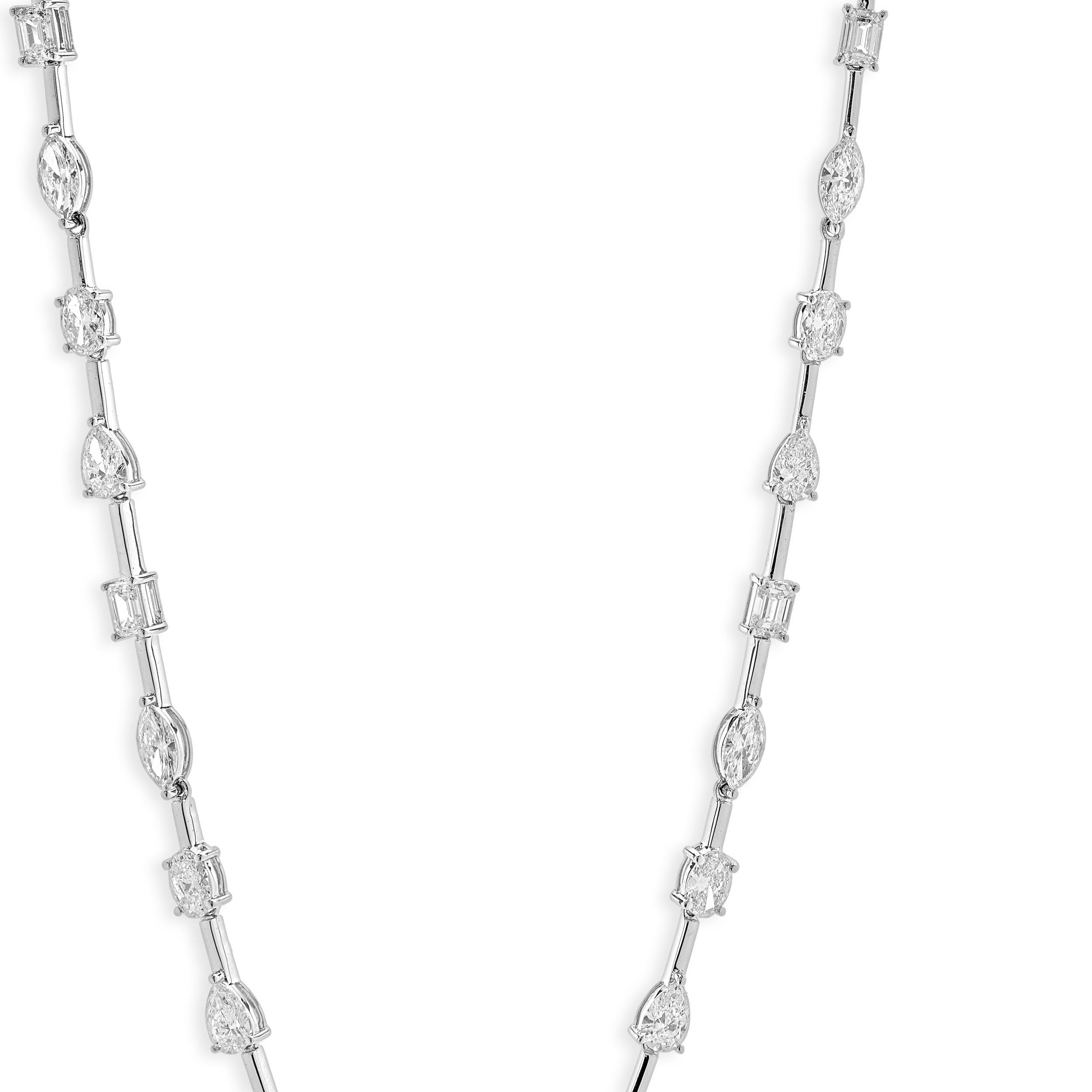 Round Cut 14k White Gold Multi-Shaped Diamond Lariat Necklace For Sale