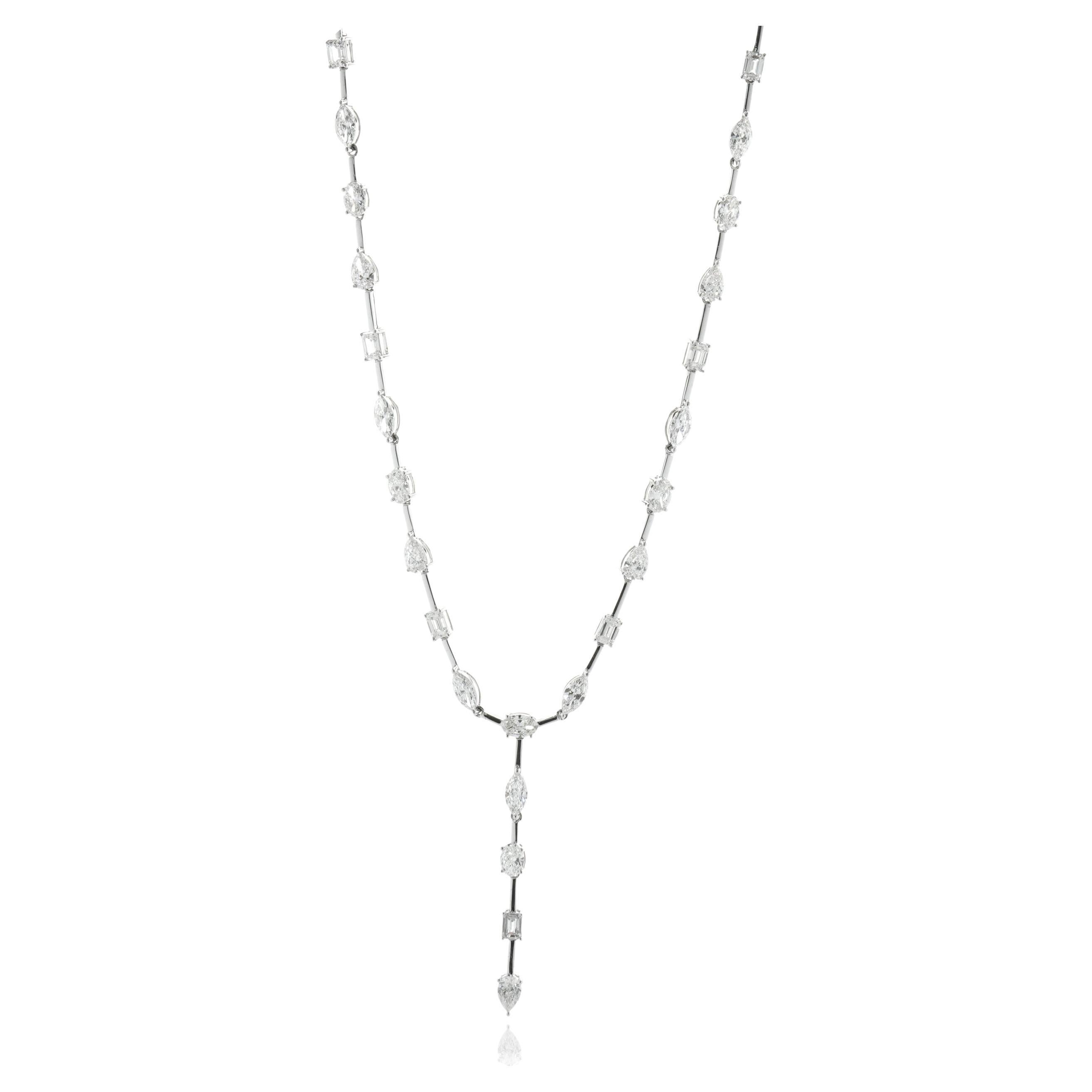 14k White Gold Multi-Shaped Diamond Lariat Necklace For Sale