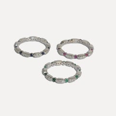 14K White Gold Multi-Stone Stackable Rings