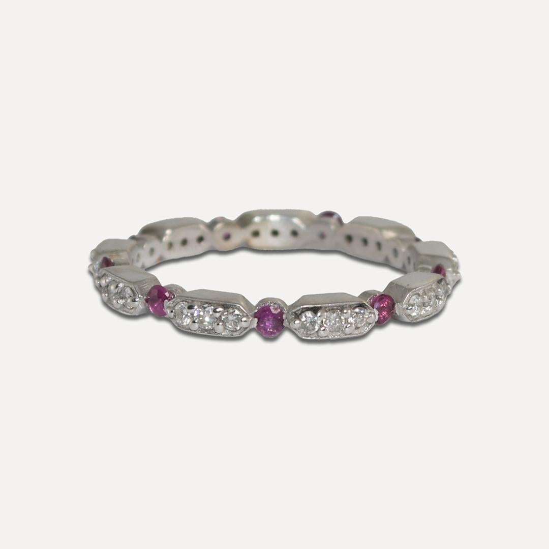 Women's or Men's 14K White Gold Multi-Stone Stackable Rings For Sale