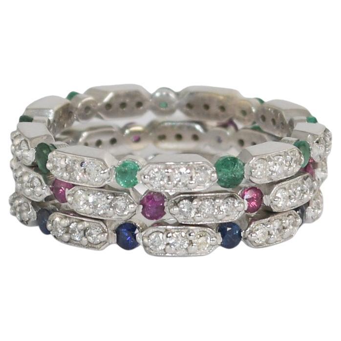 14K White Gold Multi-Stone Stackable Rings