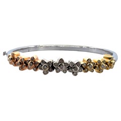 14K White Gold Multicolor Flower Bangle with 1 Carat Diamonds