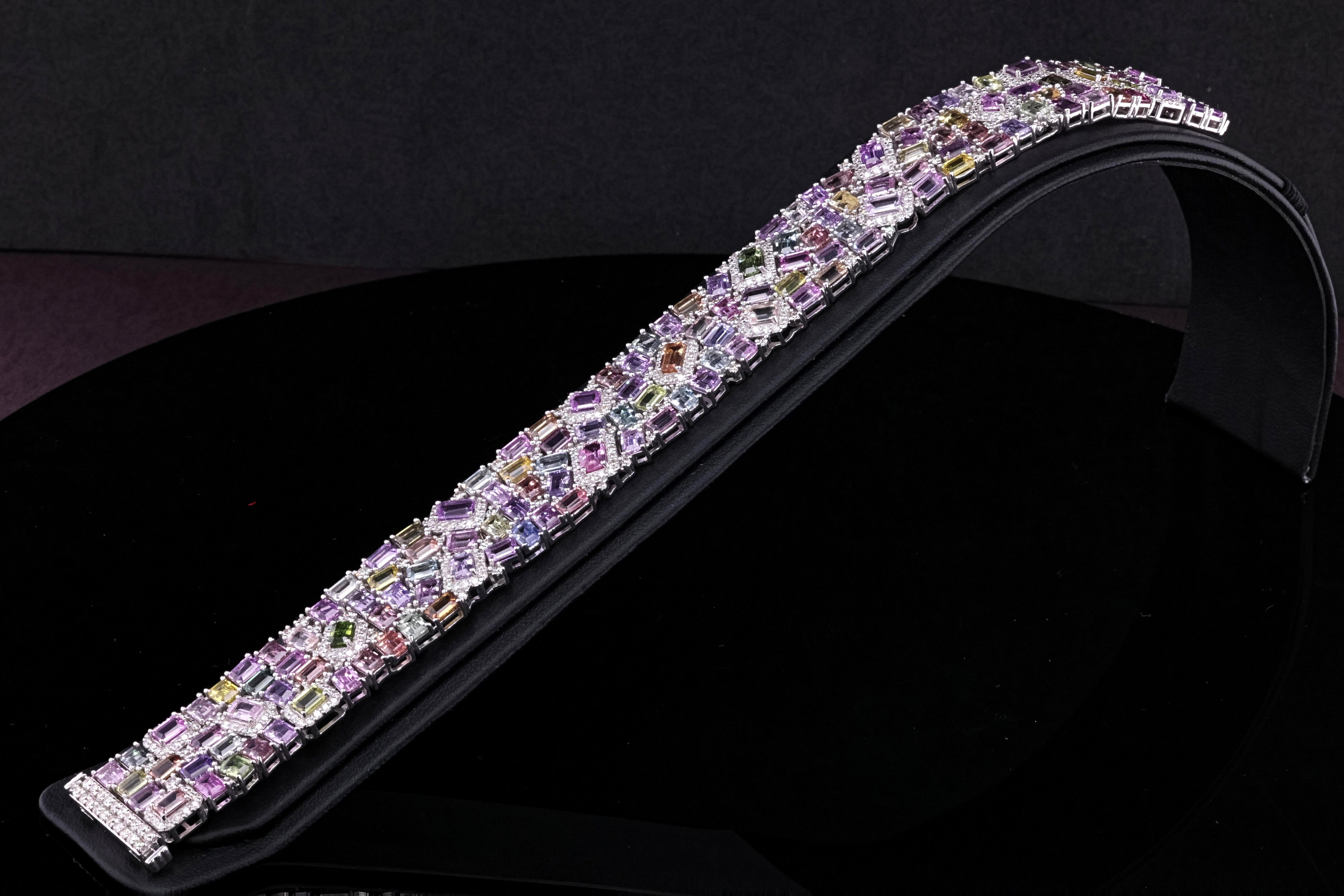 14k White Gold Multicolor Sapphire Bracelet In New Condition In Los Angeles, CA
