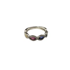 14K White Gold Multicolor Sapphire & Diamond Band Size 5.5  #17870