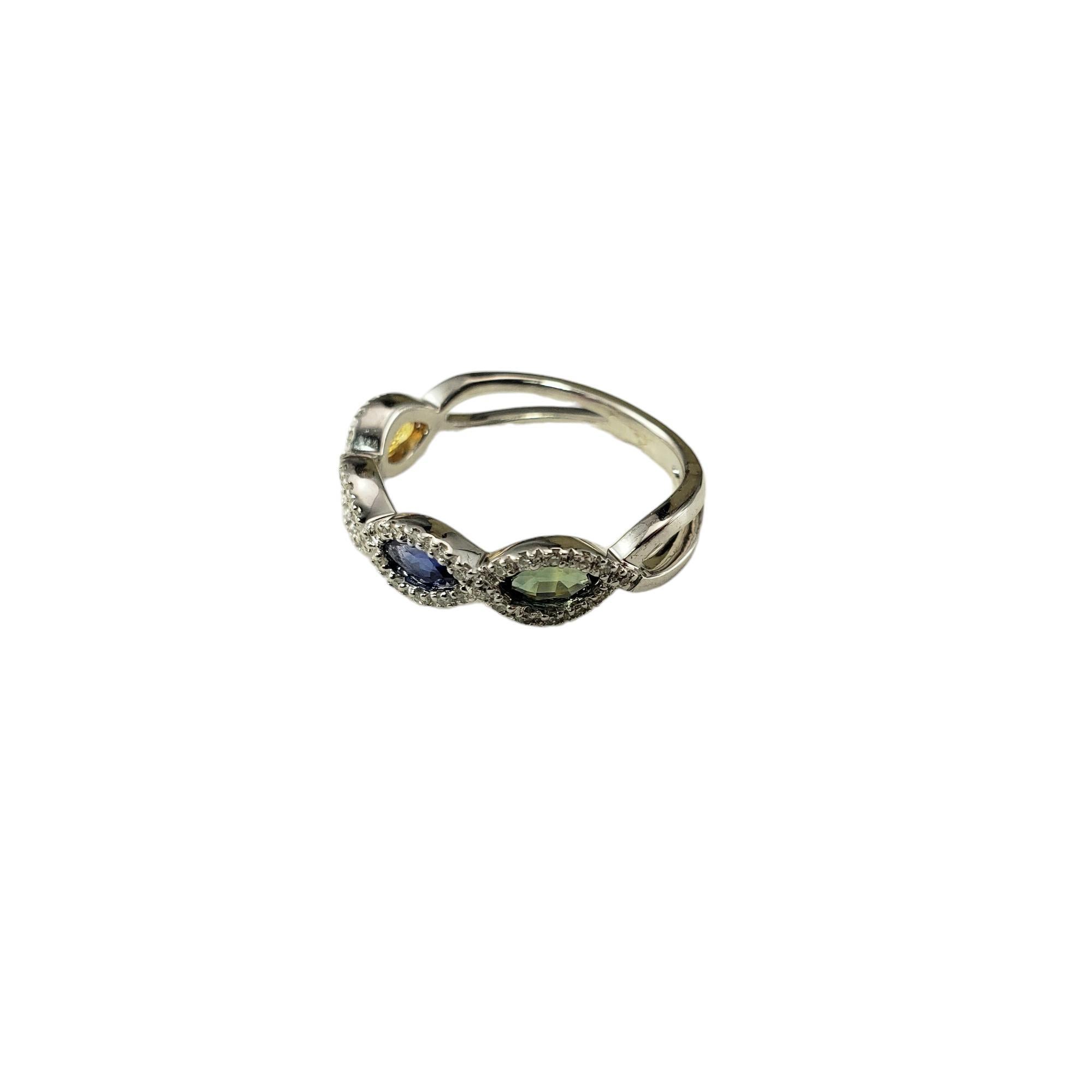 Taglio marquise Fascia in oro bianco 14K con zaffiro e diamante multicolore, misura 5,5  #17870 in vendita