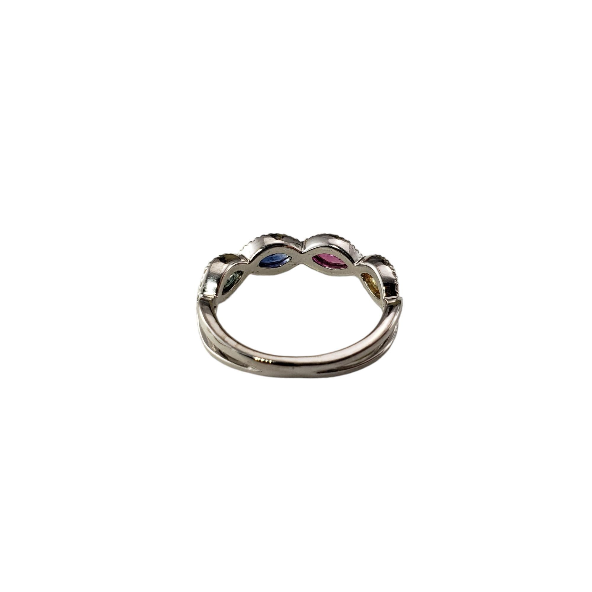 Donna Fascia in oro bianco 14K con zaffiro e diamante multicolore, misura 5,5  #17870 in vendita