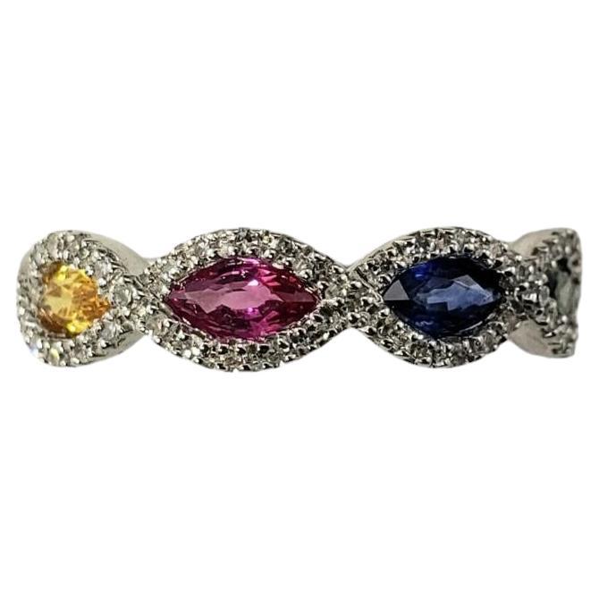 14K Weißgold Mehrfarbiger Saphir & Diamant-Ring Größe 5,5  #17870