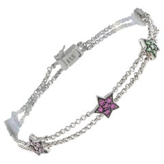 Pulsera de oro blanco de 14 quilates con zafiros multicolores en forma de estrella MF20-070726