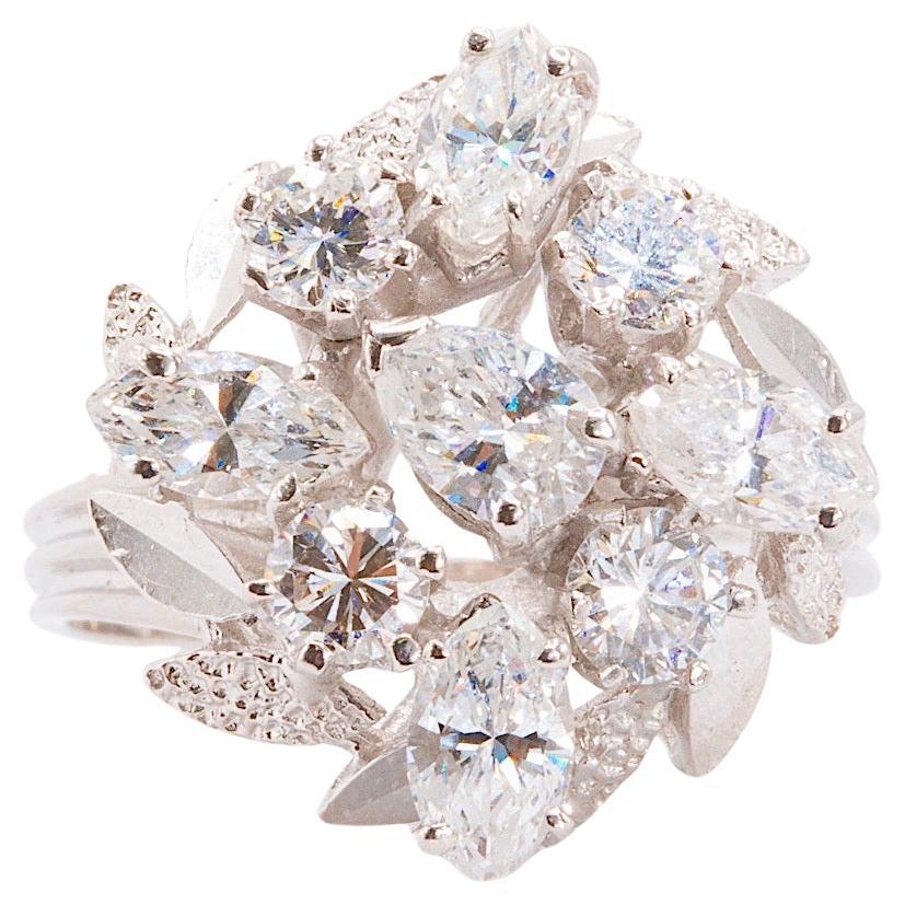 14k White Gold Multi-Shape Diamond Cocktail Ring 2 Carat Total
