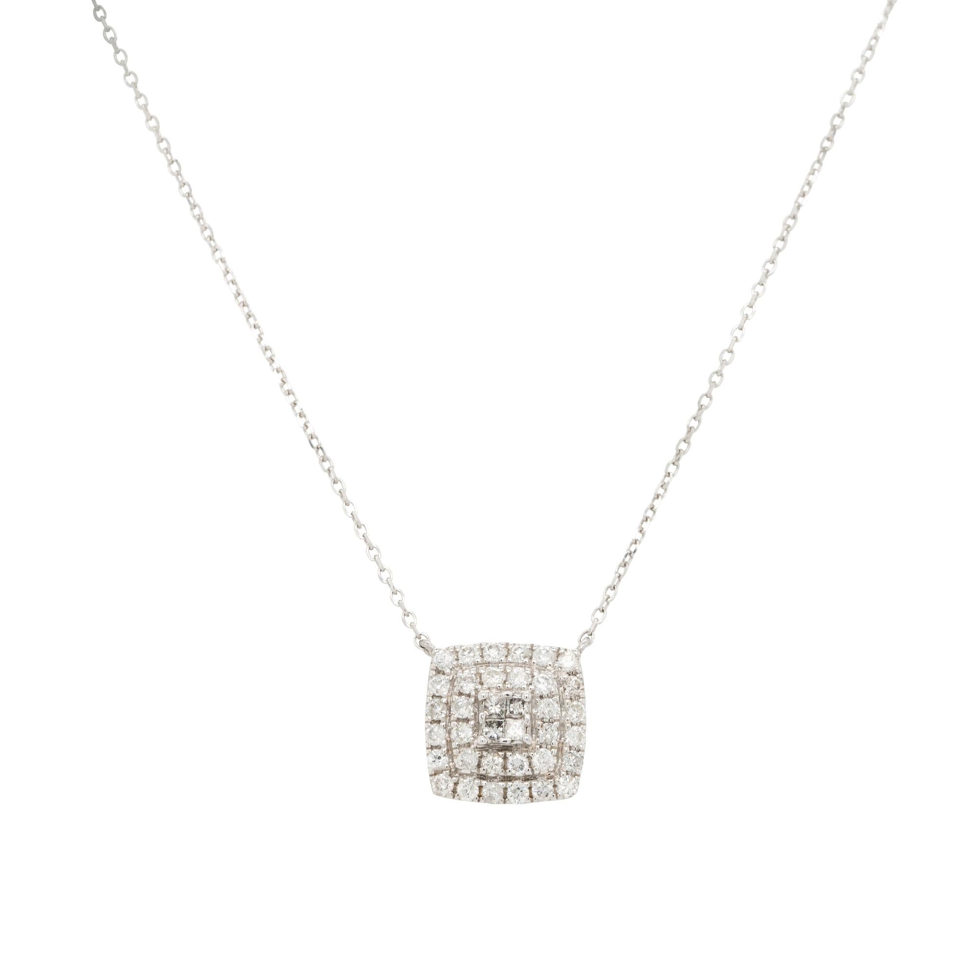 Round Cut 14k White Gold Multiple Rows Diamond Pendant Necklace