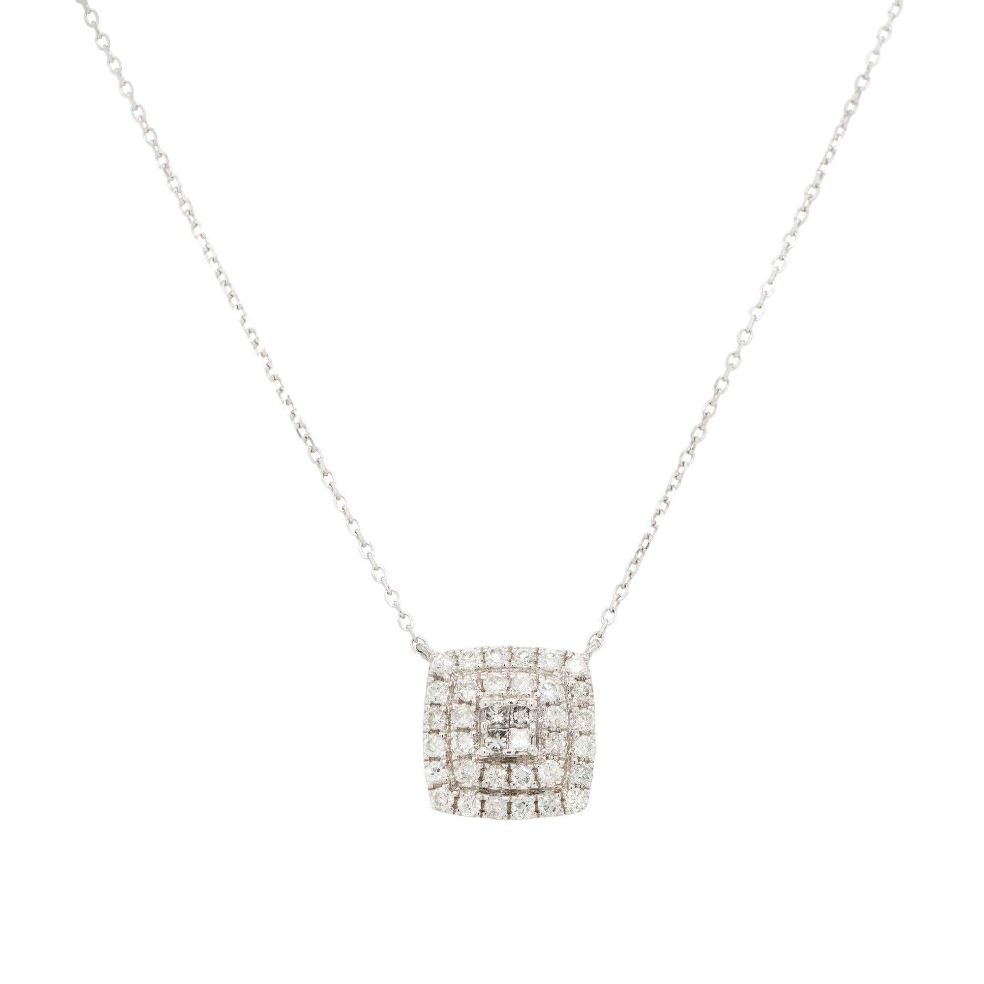 14k White Gold Multiple Rows Diamond Pendant Necklace In Excellent Condition In Boca Raton, FL
