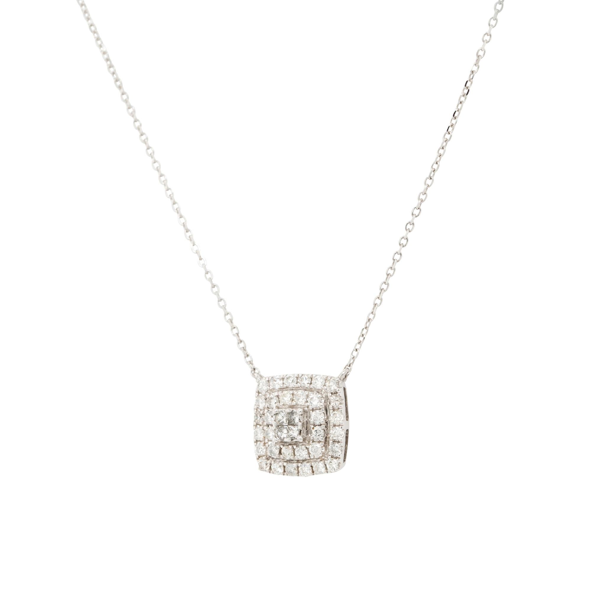 Women's 14k White Gold Multiple Rows Diamond Pendant Necklace
