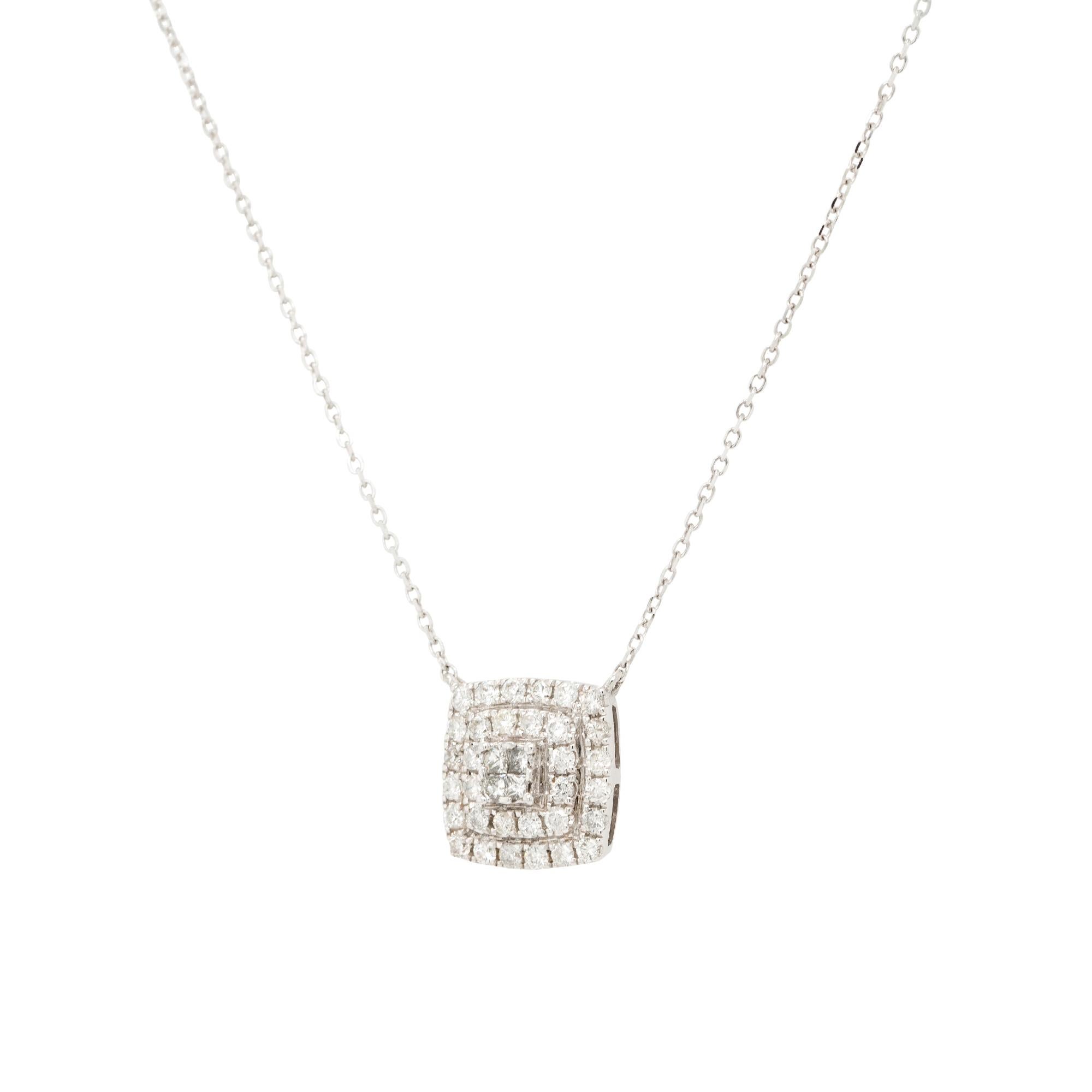14k White Gold Multiple Rows Diamond Pendant Necklace 1