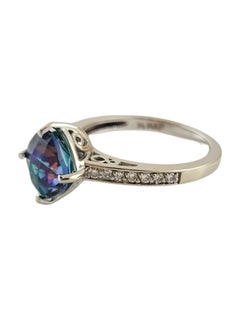 14K White Gold Mystic Topaz Diamond Ring Size 6.75 #14768