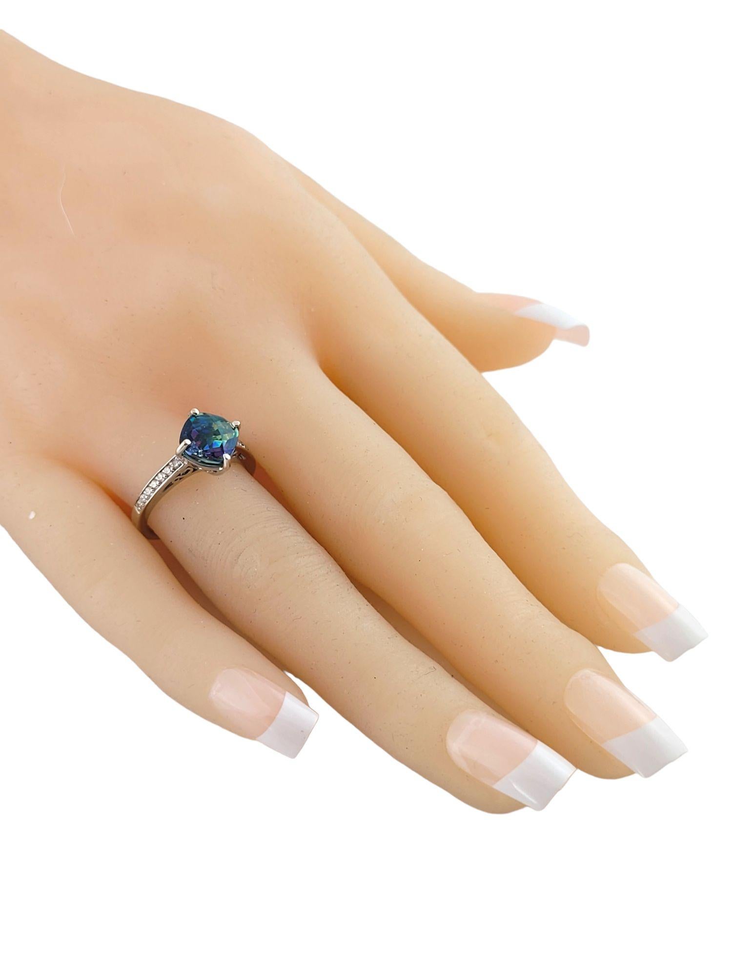 Square Cut 14K White Gold Mystic Topaz Diamond Ring Size 6.75 #14768 For Sale