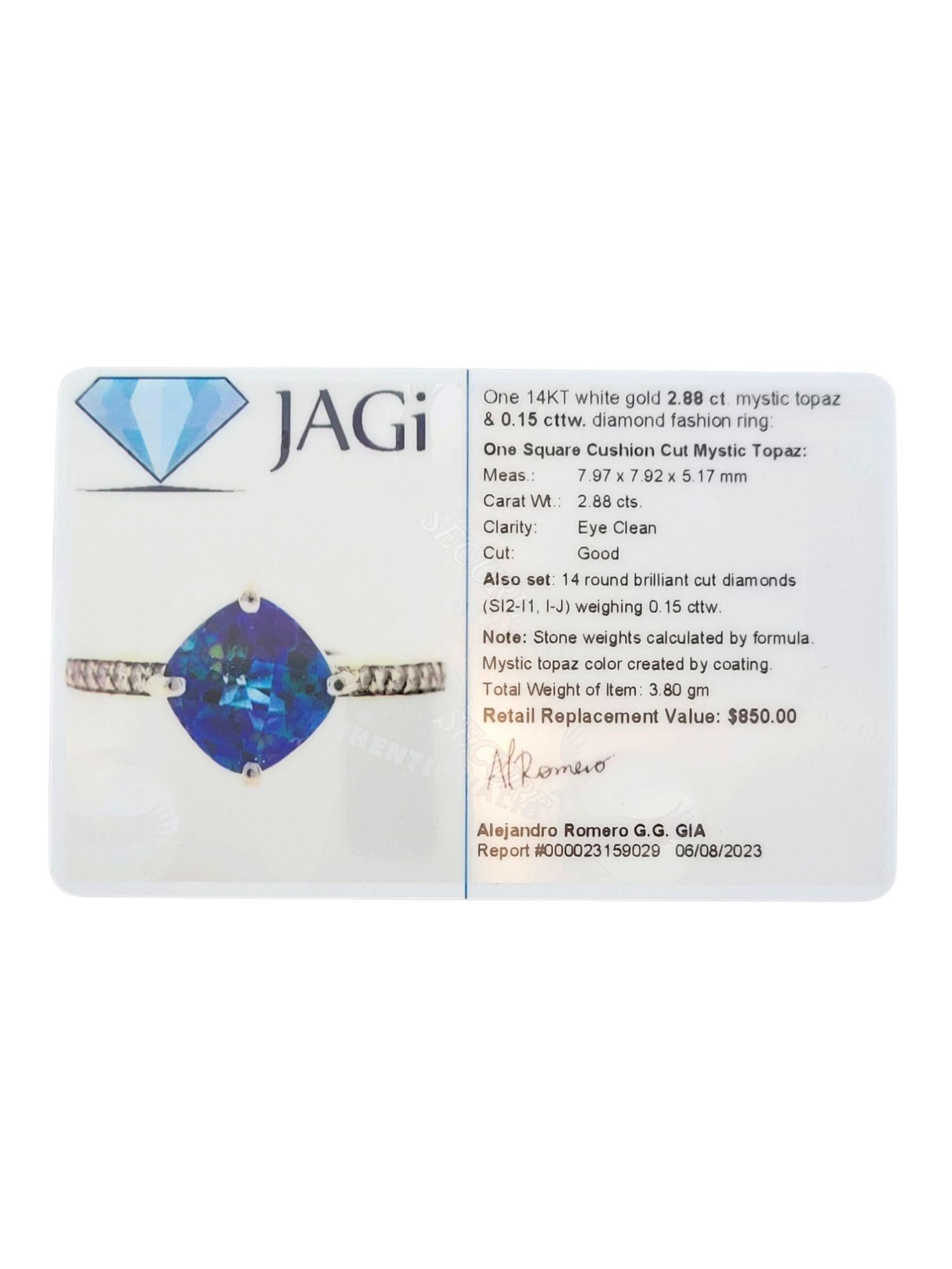 14K White Gold Mystic Topaz Diamond Ring Size 6.75 #14768 In Good Condition For Sale In Washington Depot, CT